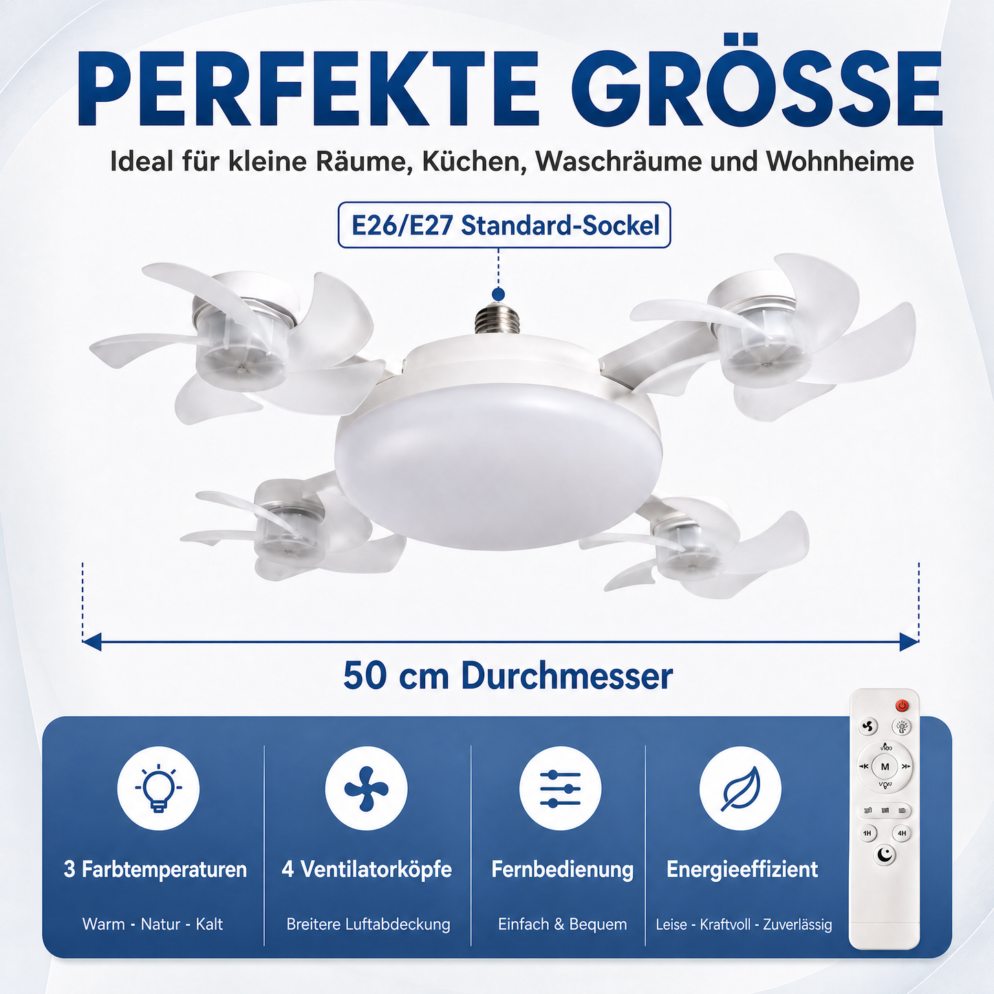 🌬️ SUMMER SALE 50% OFF 💡No-Wiring Ceiling Fan Light with Remote Control