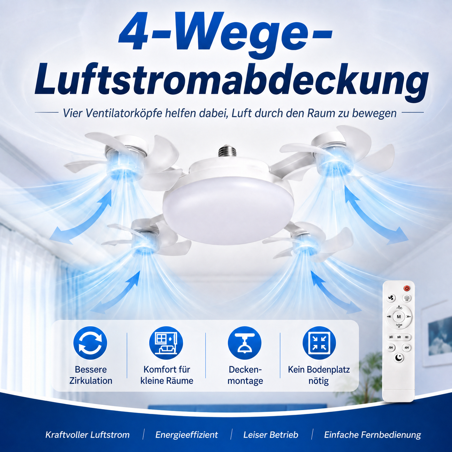 🌬️ SUMMER SALE 50% OFF 💡No-Wiring Ceiling Fan Light with Remote Control