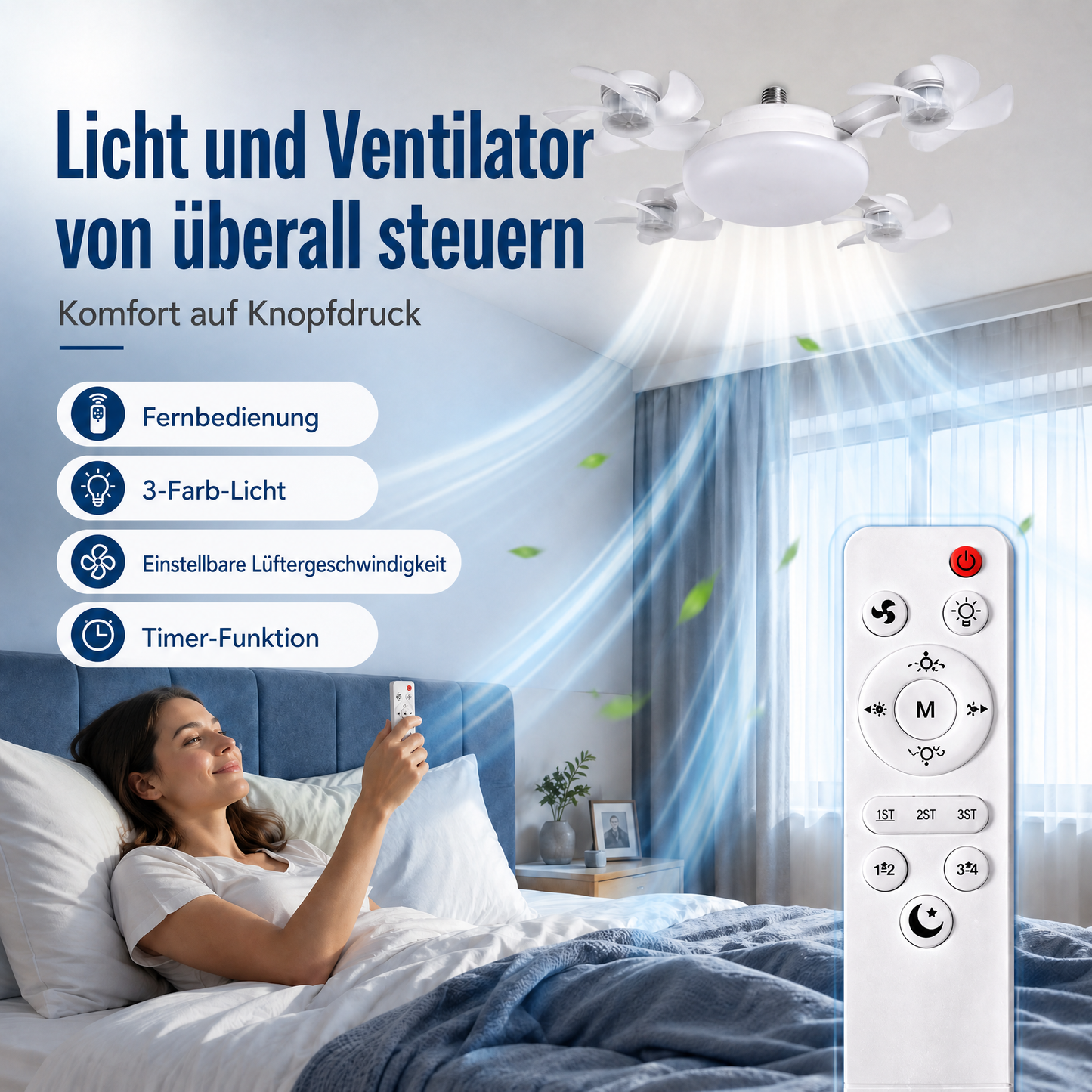 🌬️ SUMMER SALE 50% OFF 💡No-Wiring Ceiling Fan Light with Remote Control
