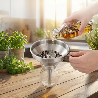 🔥50% OFF Today!🎉No-Mess Stainless Steel Kitchen Funnel Set with Strainer
