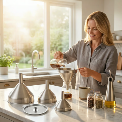🔥50% OFF Today!🎉No-Mess Stainless Steel Kitchen Funnel Set with Strainer