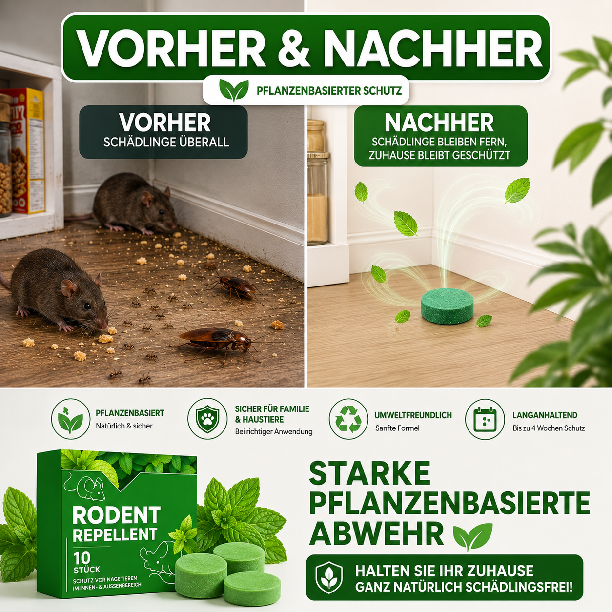 🔥 Letzter Tag 50% Rabatt🟢 – Nager-Abwehr Tabletten mit Pfefferminzöl – 10er Pack