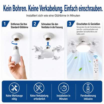 🌬️🌬️ 50 % Sommerrabatt 💡 Deckenventilator-Lampe mit Fernbedienung – ohne Bohren & ohne Verkabelung