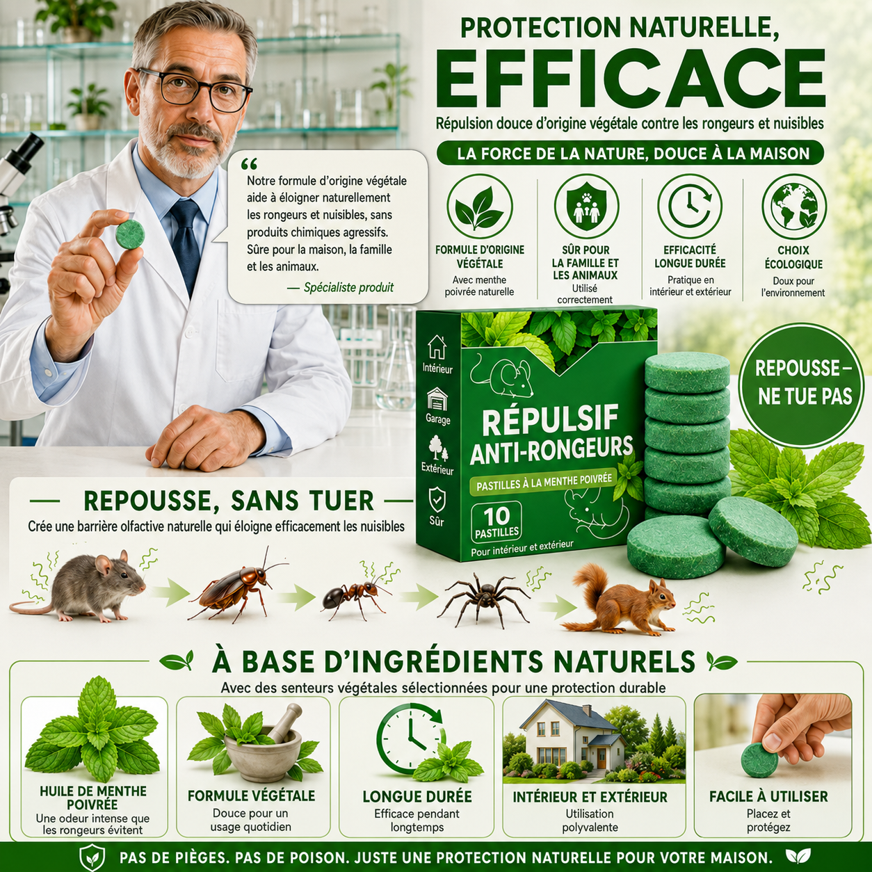 🔥🔥 Dernier jour : 50 % de réduction 🟢 – Comprimés répulsifs pour rongeurs à l’huile essentielle de menthe poivrée – Boîte de 10