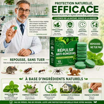 🔥🔥 Dernier jour : 50 % de réduction 🟢 – Comprimés répulsifs pour rongeurs à l’huile essentielle de menthe poivrée – Boîte de 10