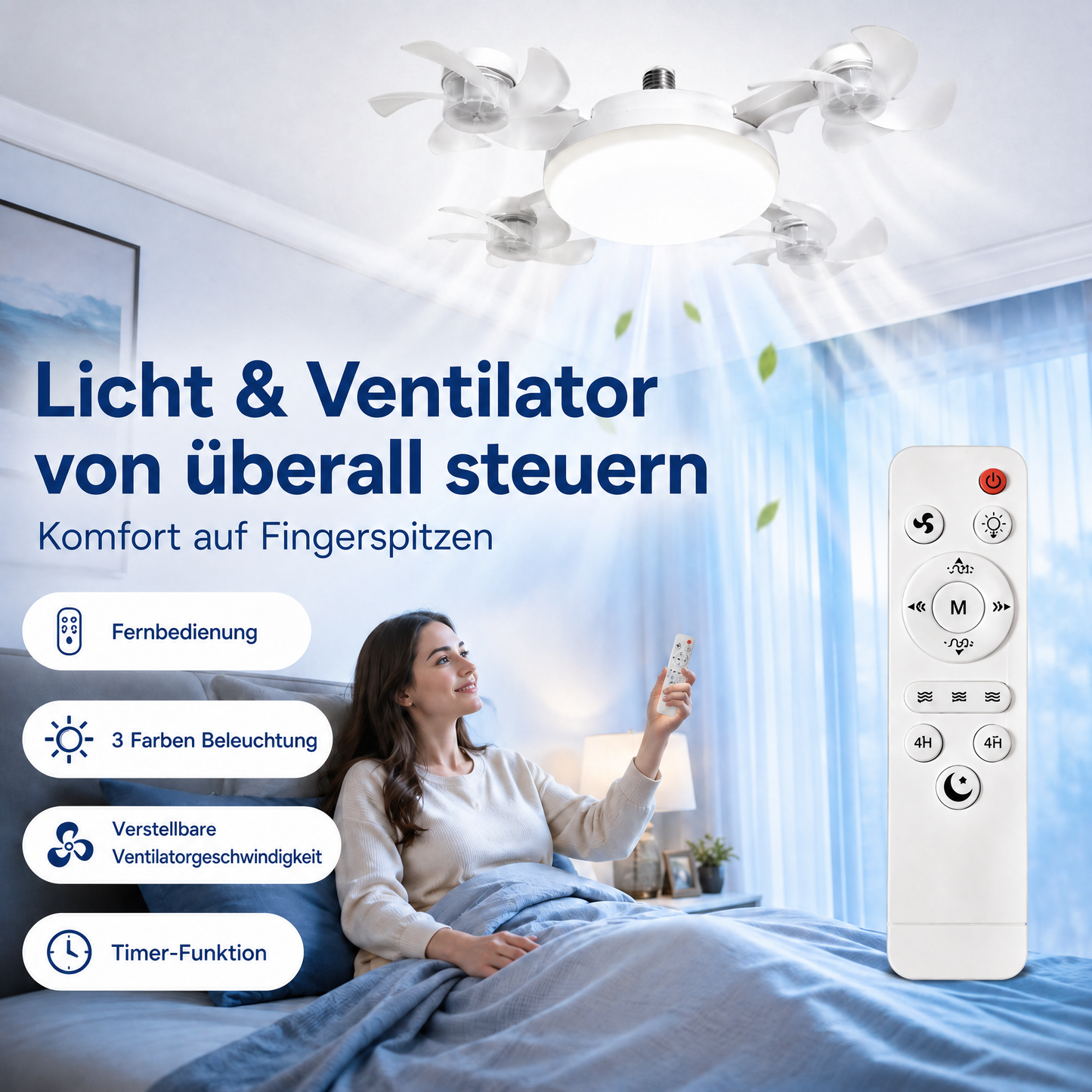🌬️🌬️ 50 % Sommerrabatt 💡 Deckenventilator-Lampe mit Fernbedienung – ohne Bohren & ohne Verkabelung