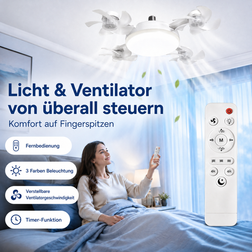 🌬️🌬️ 50 % Sommerrabatt 💡 Deckenventilator-Lampe mit Fernbedienung – ohne Bohren & ohne Verkabelung