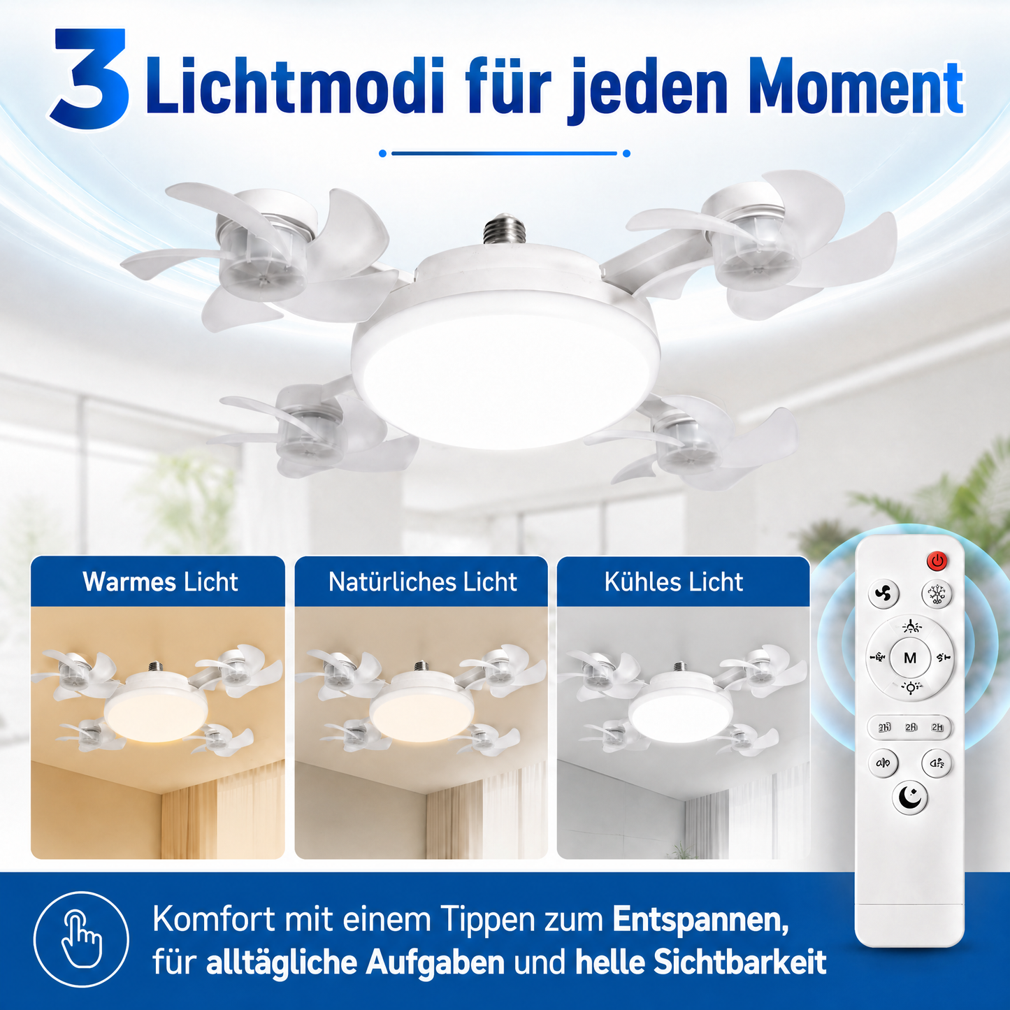 🌬️ SUMMER SALE 50% OFF 💡No-Wiring Ceiling Fan Light with Remote Control