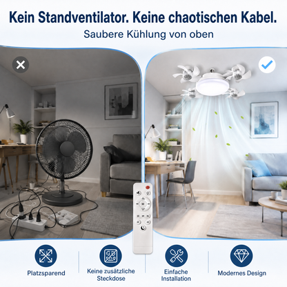 🌬️ SUMMER SALE 50% OFF 💡No-Wiring Ceiling Fan Light with Remote Control