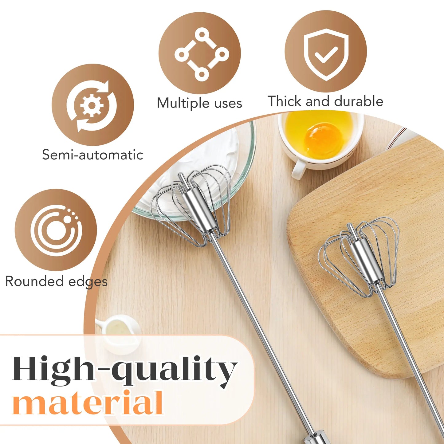 🥚SUMMER SALE 49% OFF☕Stainless Steel Hand-Push Rotary Whisk, Food-Grade Rust-Resistant Kitchen Utensil with Sturdy Riveted Construction.