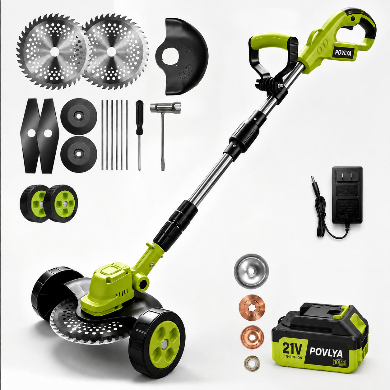 21V Cordless 3-in-1 Grass Trimmer, Edger & Mini Lawn Mower with 2 Batteries