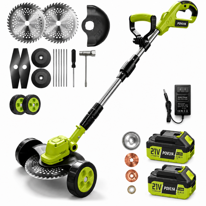 21V Cordless 3-in-1 Grass Trimmer, Edger & Mini Lawn Mower with 2 Batteries