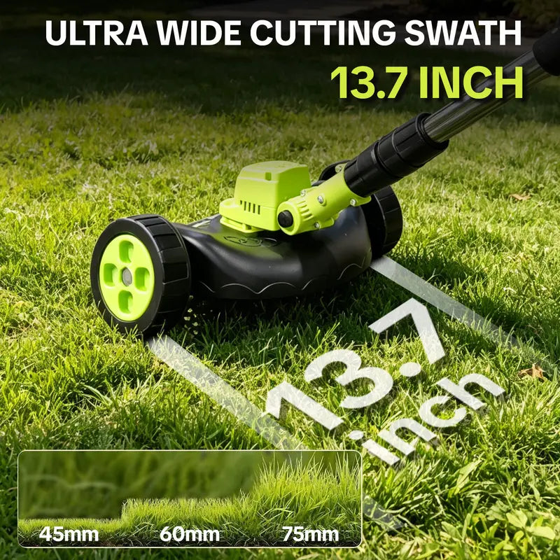 21V Cordless 3-in-1 Grass Trimmer, Edger & Mini Lawn Mower with 2 Batteries